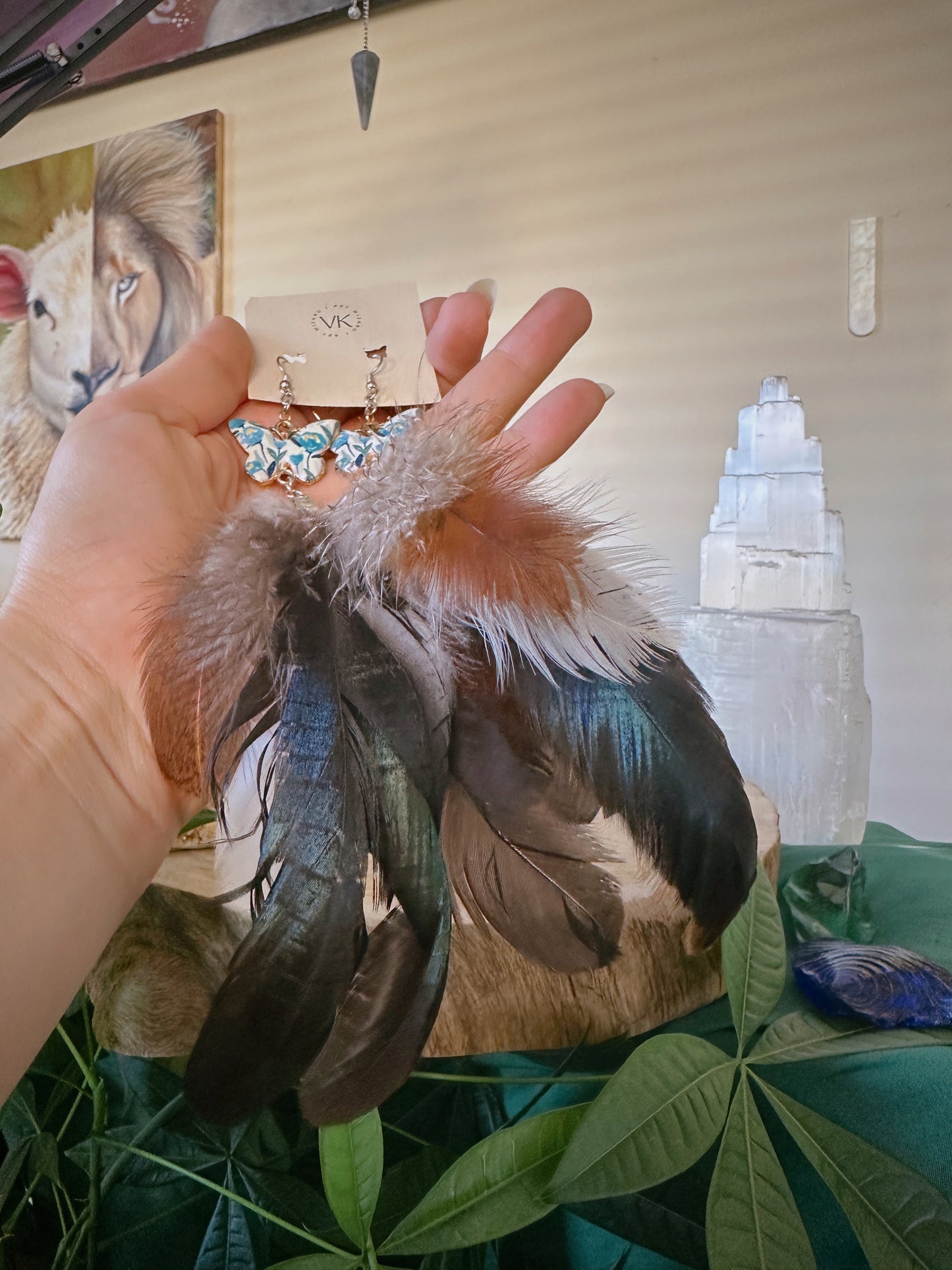 Blue & White Butterfly Feather Earrings