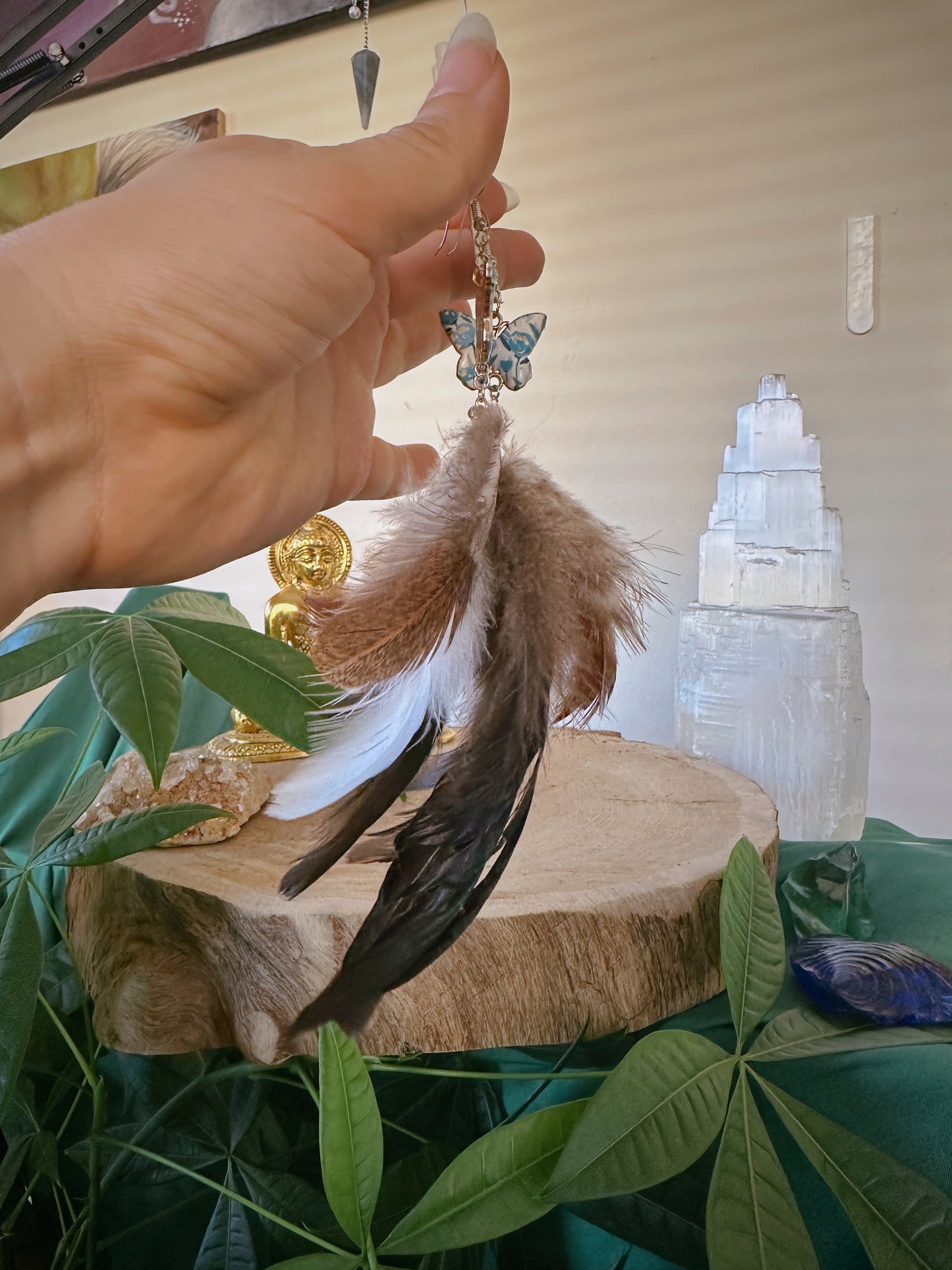 Blue & White Butterfly Feather Earrings