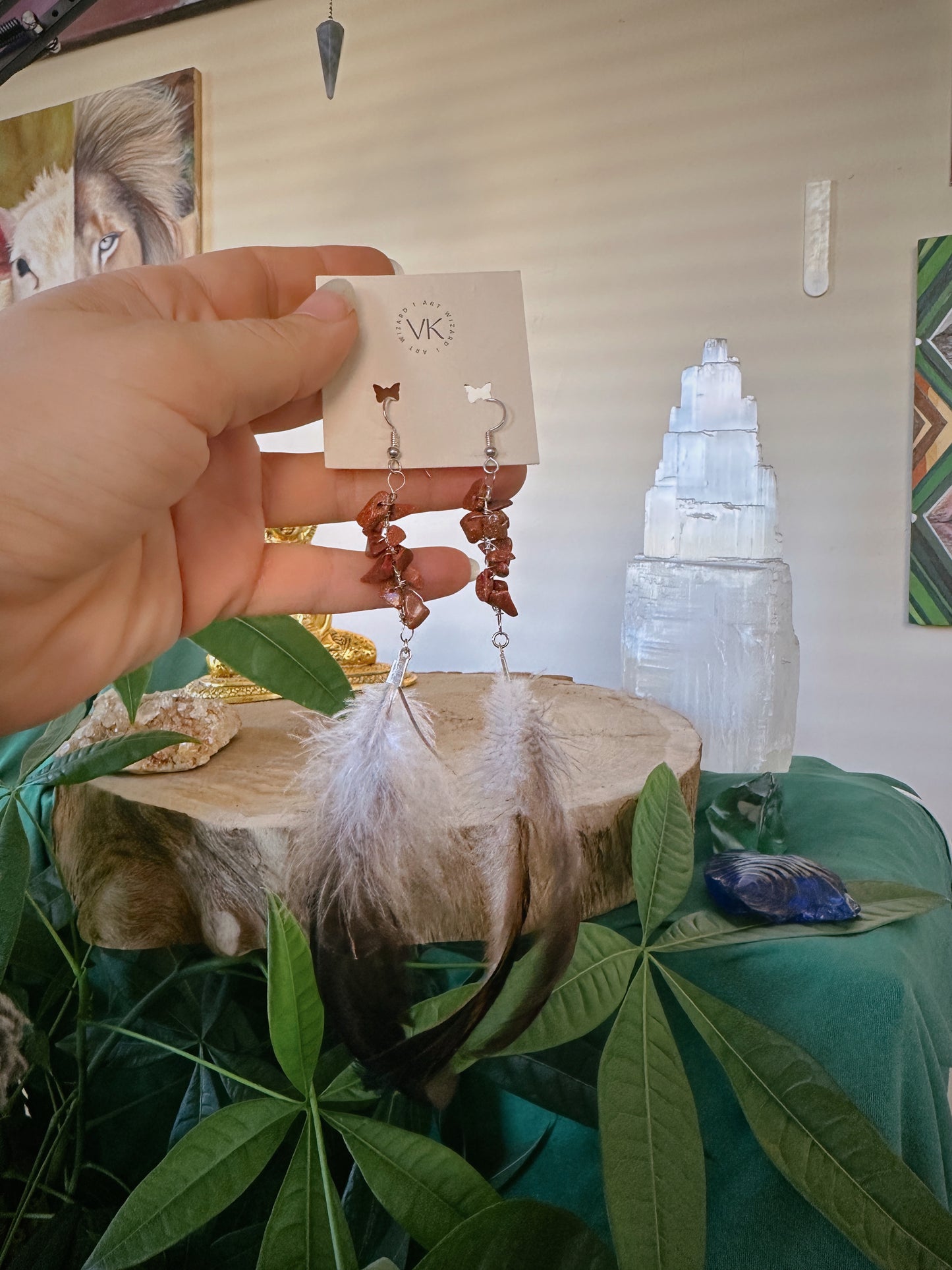 Sunstone Sterling Silver Feather Earrings